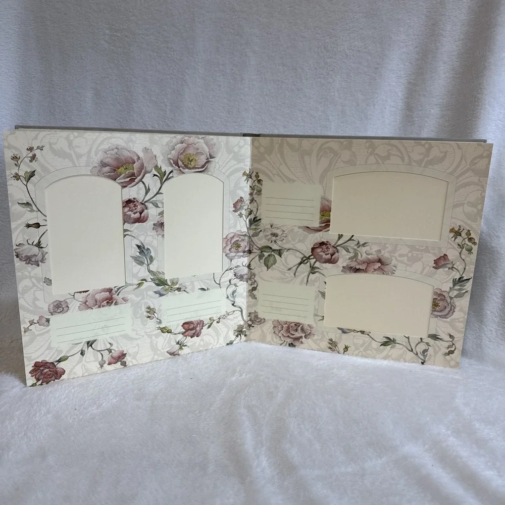 Michel Memories Dove Floral Grey Fabric Photo Album 11.5x11.5 Square Keepsake